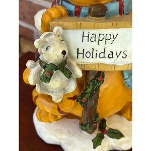 Vintage Resin Christmas Cat & Mouse Happy Holidays Figurine by Tii